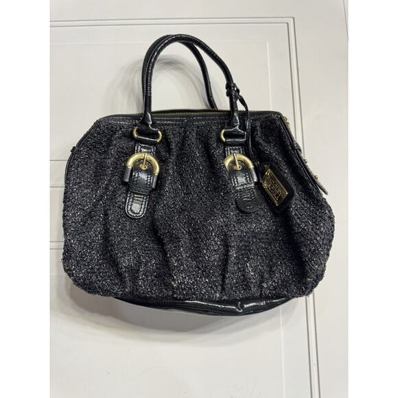 Badgley Mischka Black Textured Top Handle Satchel Hobo Bag - Picture 1 of 8